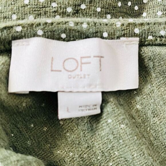 LOFT Outlet Olive Green With White Polka Dots Sleeveless Top   Sz L - Picture 3 of 5